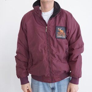 Vtg '90S Holloway Maroon Fleece Lined Moose Lodge 2452 Zip Up Bomber Jacket L